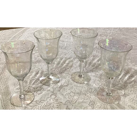 Vintage Fostoria Iridescent Rainbow Sheen Luster Wine Glasses Set Of 4 - Picture 1 of 9